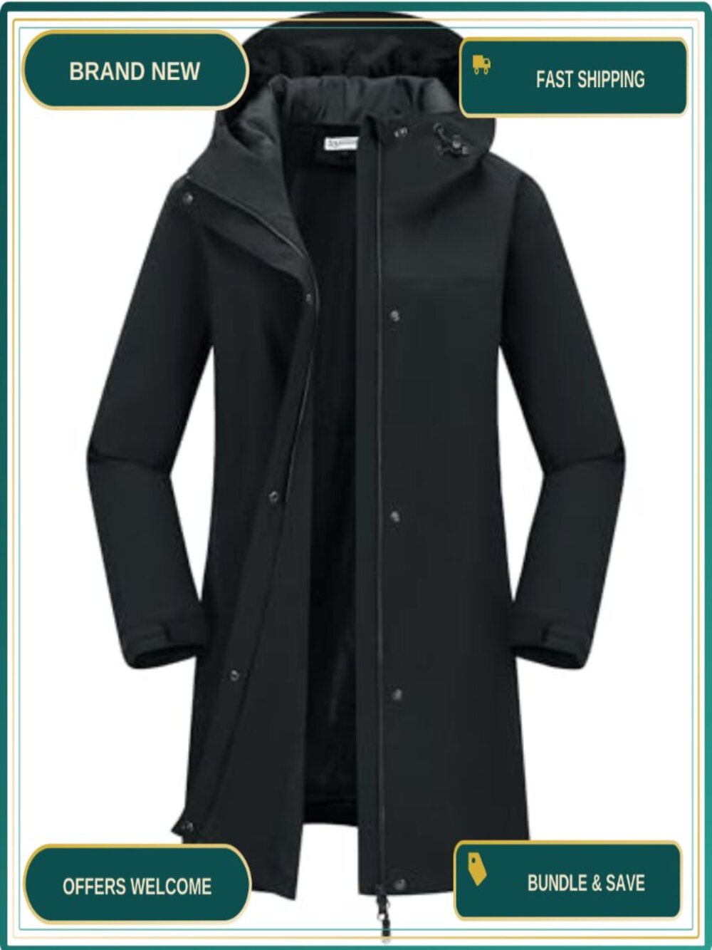 Waterproof Long Rain Jacket with Hood Breathable Windbreaker